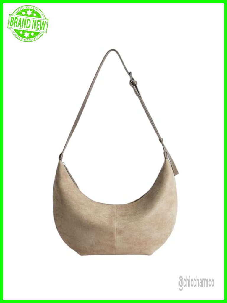 Faux Suede Crescent Crossbody Hobo Bag With Zipper Closure